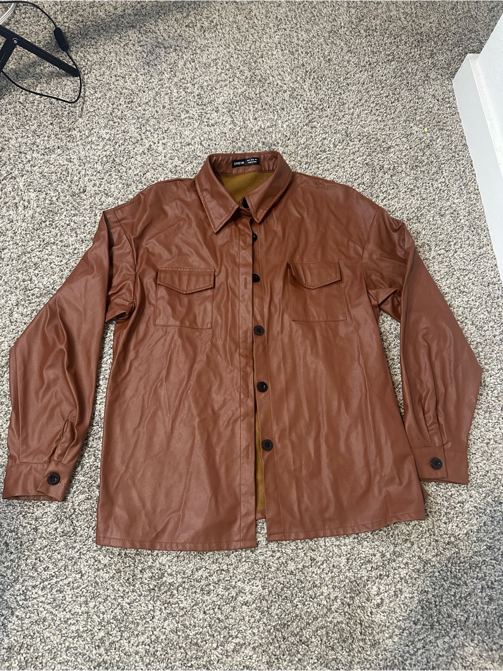 SHEIN Brown Faux Leather Shirt Jacket